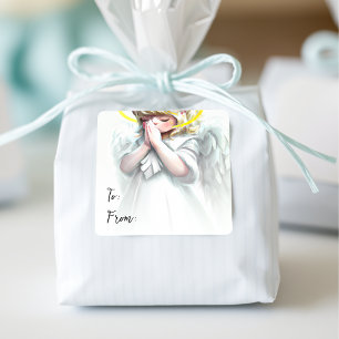 Pegatina Cuadrada Los navidades comienzan con el Ángel de la Oración