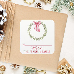 Pegatina Cuadrada Los Navidades de acuarela tradicionales escriben d