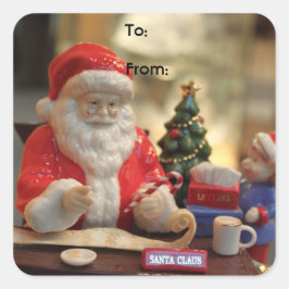 Pegatina Cuadrada Los Navidades de Santa Claus envuelven a los pegat