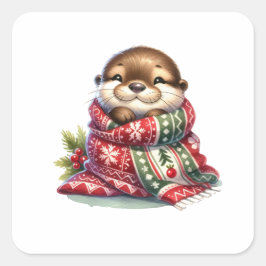 Pegatina Cuadrada Los Navidades en una bufanda