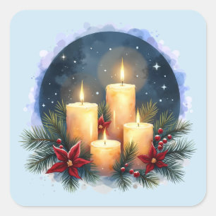 Pegatina Cuadrada Los navidades lucen velas con Poinsettias