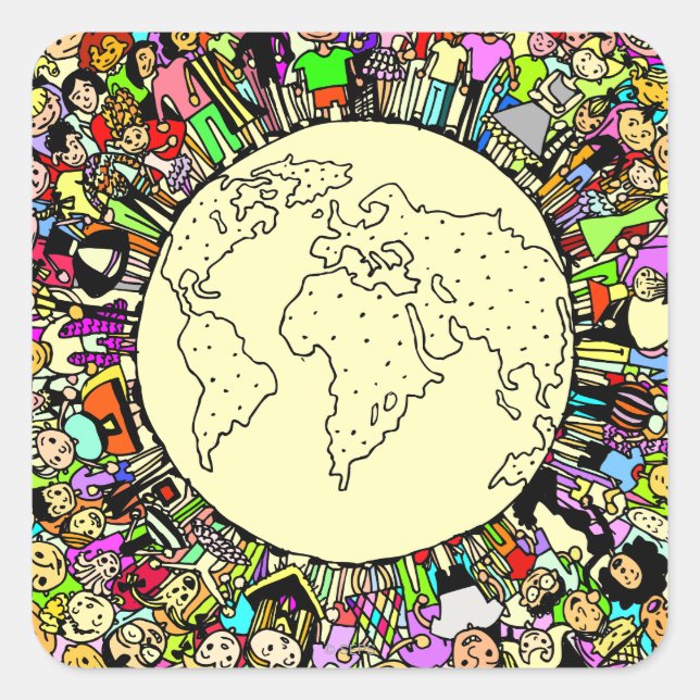 Pegatina Cuadrada Los niños del mundo (Anverso)