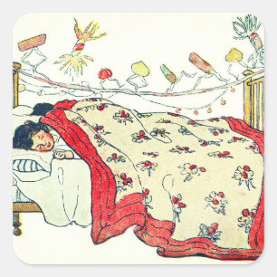 Pegatina Cuadrada Los niños estaban enclavados en sus camas