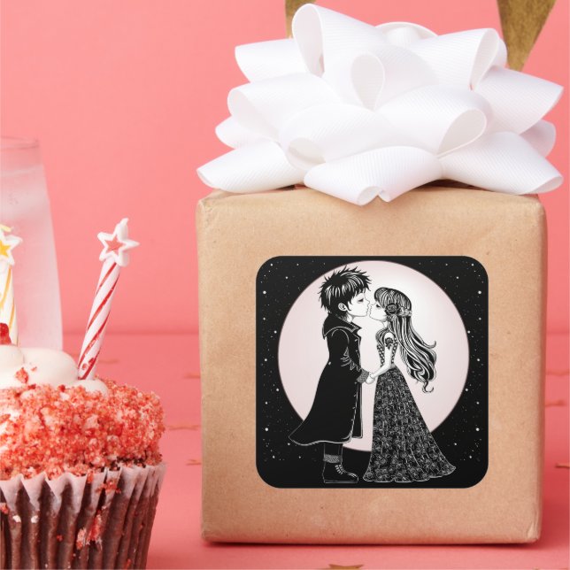 Pegatina Cuadrada Los niños góticos y góticos besan a El día de San  (Fiesta)