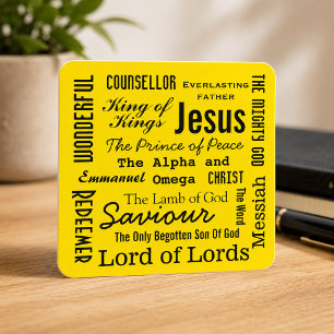Pegatina Cuadrada Los nombres de Jesús Amarillo