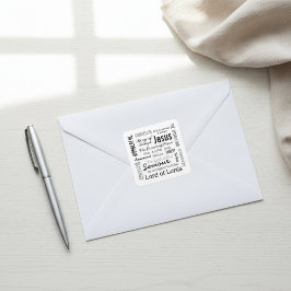 Pegatina Cuadrada Los nombres del texto del guión de Jesús