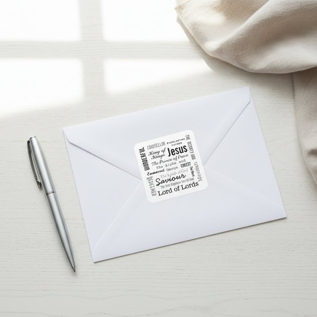 Pegatina Cuadrada Los nombres del texto del guión de Jesús (Subido por el creador)