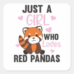 Pegatina Cuadrada Los pandas rojos Chicas aman el Panda rojo Kawaii 