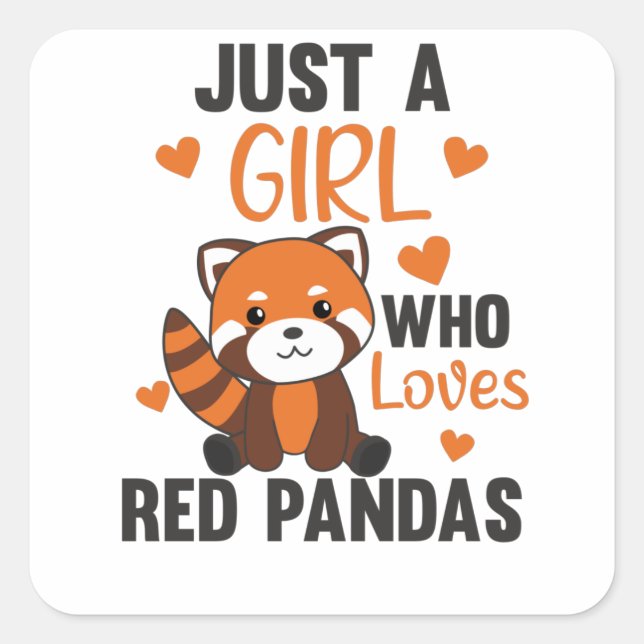 Pegatina Cuadrada Los pandas rojos Chicas aman el Panda rojo Kawaii  (Anverso)