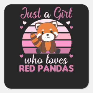 Pegatina Cuadrada Los pandas rojos Chicas aman el Panda rojo Kawaii