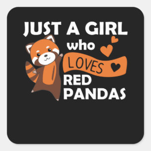 Pegatina Cuadrada Los pandas rojos Chicas aman el Panda rojo Kawaii 