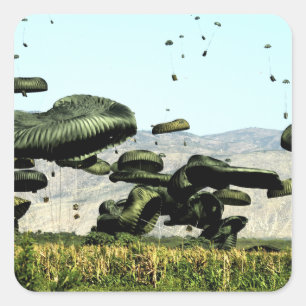 Pegatina Cuadrada Los paquetes de comida y de agua son impulsados