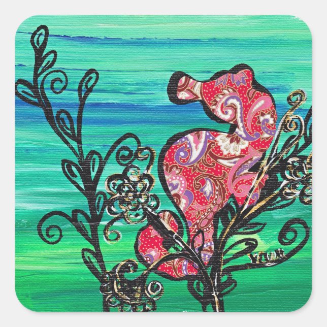Pegatina Cuadrada Los pegatinas Paisley Seahorse (Anverso)
