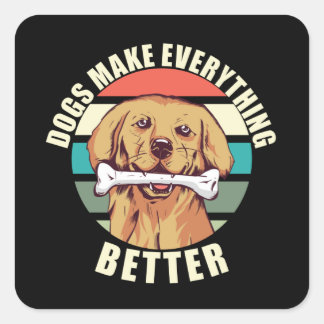 Pegatina Cuadrada Los perros hacen todo mejor retro