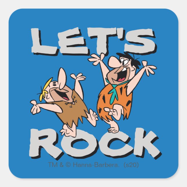 Pegatina Cuadrada Los Picapiedra | Fred y Barney - Vamos a rock (Anverso)