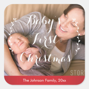 Pegatina Cuadrada Los primeros Pegatinas de fotos navideñas del bebé