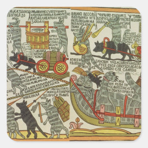 Pegatina Cuadrada Los ratones queman al gato, ruso, a finales del si