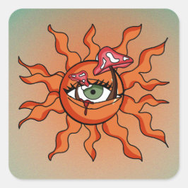 Pegatina Cuadrada Los rayas de champiñones que dan el sol