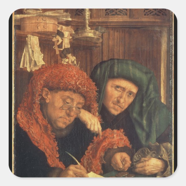 Pegatina Cuadrada Los recaudadores de impuestos, 1550 (Anverso)