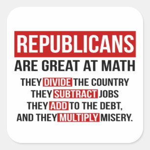 Pegatina Cuadrada Los republicanos son grandes en matemáticas