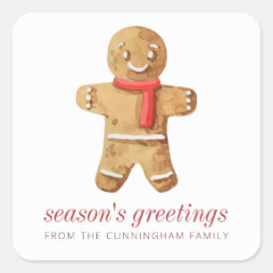 Pegatina Cuadrada Los saludos de temporada acuden a Gingerbread Man