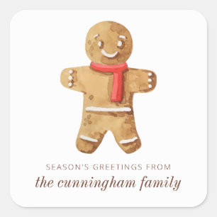 Pegatina Cuadrada Los saludos de temporada acuden a Gingerbread Man