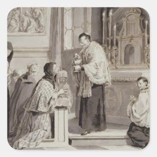 Pegatina Cuadrada Los siete sacramentos: Comunión, 1779 (pluma,