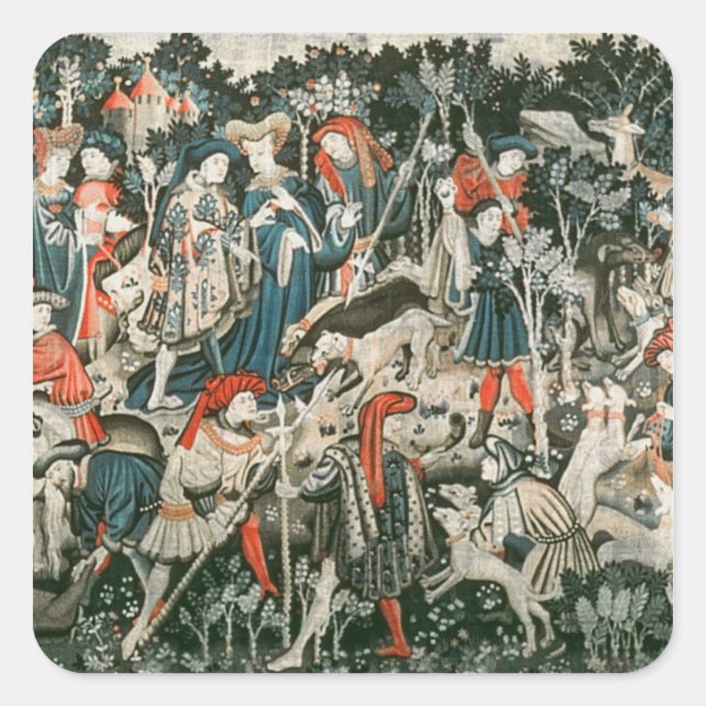 Pegatina Cuadrada Los Tapestries De Caza De Devonshire (Anverso)