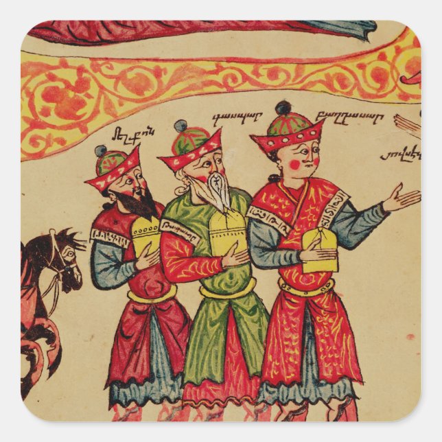 Pegatina Cuadrada Los Tres Magos, detalles de la Natividad (Anverso)