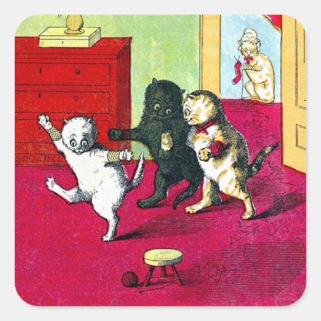 Pegatina Cuadrada Los Tres Pequeños Gatitos (Anverso)