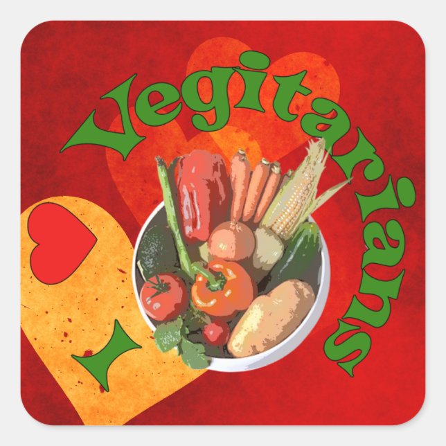 Pegatina Cuadrada Los vegetarianos del corazón (Anverso)