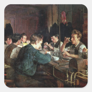 Pegatina Cuadrada Los ventiladores de cristal, 1883 (aceite en lona)