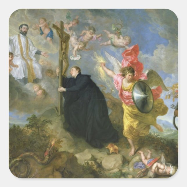 Pegatina Cuadrada Los votos de San Aloysius de Gonzaga (Anverso)