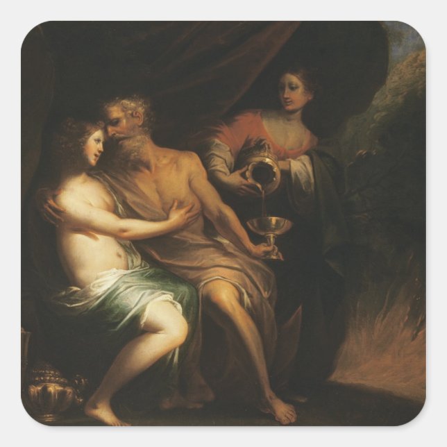 Pegatina Cuadrada Lot y sus hijas (aceite sobre lienzo) 3 (Anverso)