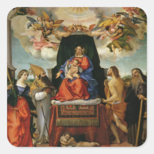 Pegatina Cuadrada Loteria Madonna con ángeles y santos de Lorenzo