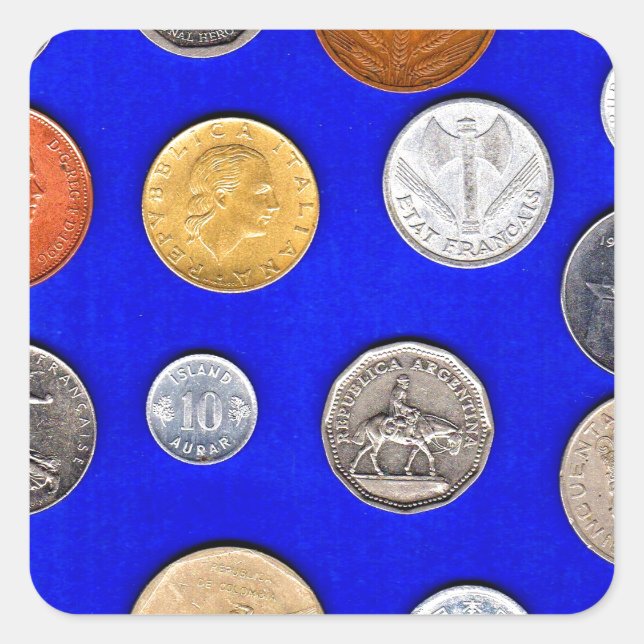 Pegatina Cuadrada lotería monedas extranjeras antiguas (Anverso)