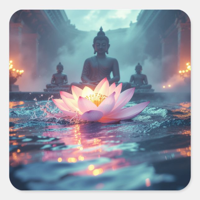 PEGATINA CUADRADA LOTUS - ZEN BUDISMO (Anverso)
