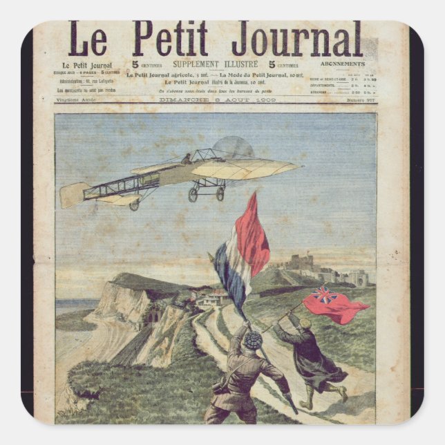 Pegatina Cuadrada Louis Bleriot aterrizando en Dover (Anverso)