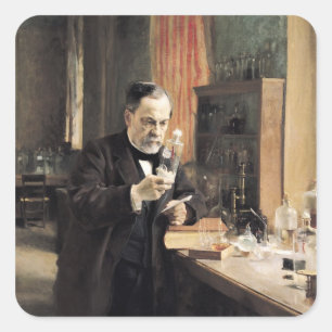 Pegatina Cuadrada Louis Pasteur en su laboratorio, 1885