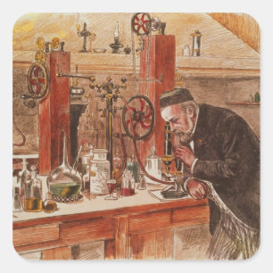 Pegatina Cuadrada Louis Pasteur experimentando