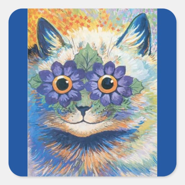 Pegatina Cuadrada Louis Wain Psychedelic Cat (Anverso)