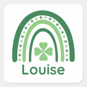Pegatina Cuadrada Louise Name Clover Boho Rainbow