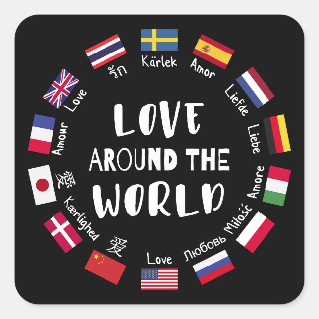 Pegatina Cuadrada Love Around the World Languages  (Anverso)