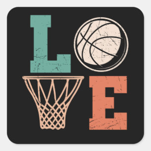 Pegatina Cuadrada Love Basketball diseño encantador de baloncesto