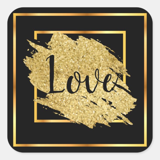 Pegatina Cuadrada Love Black Gold Royal Design (Anverso)