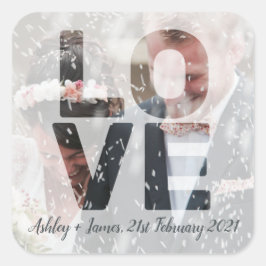 Pegatina Cuadrada LOVE Boda Tema Sheer Overlay Foto