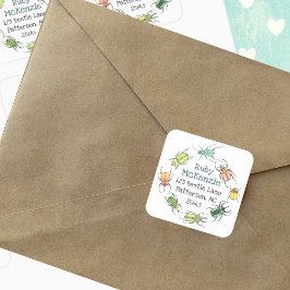 Pegatina Cuadrada Love Bugs Watercolor Beetle Return Address