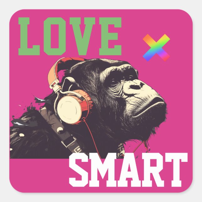 Pegatina Cuadrada LOVE × CHIMPANZEE  - Custom (Anverso)