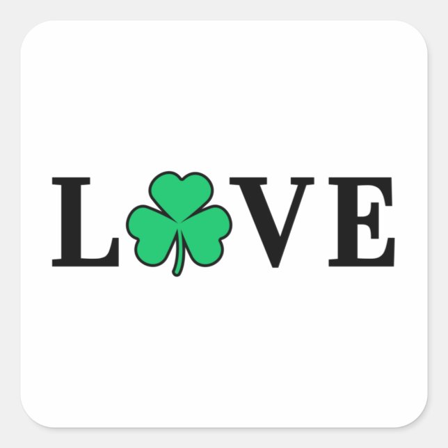 Pegatina Cuadrada LOVE Clover Shamrock Ireland St Patrick basado en  (Anverso)