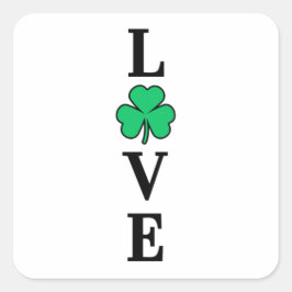 Pegatina Cuadrada LOVE Clover Shamrock Ireland St Patrick's Fiesta